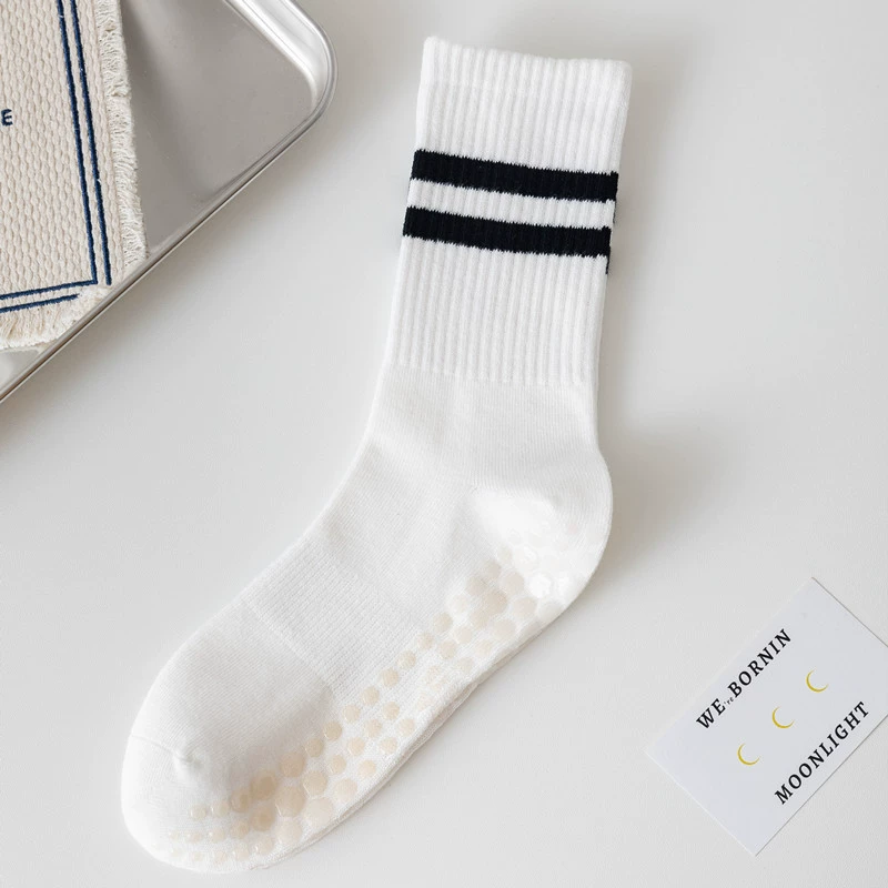 Crystorax | Solid Color Non-Slip Mid-Calf Yoga Socks for Women, Lightweight Spring and Autumn Pilates Fitness Socks