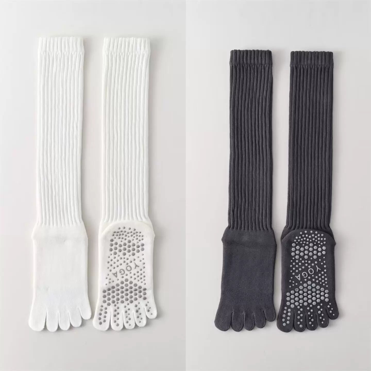 Crystorax | Thick Five-Toe Yoga Long Tube Socks for Women, Non-Slip Split-Toe Pilates Socks for Autumn and Winter