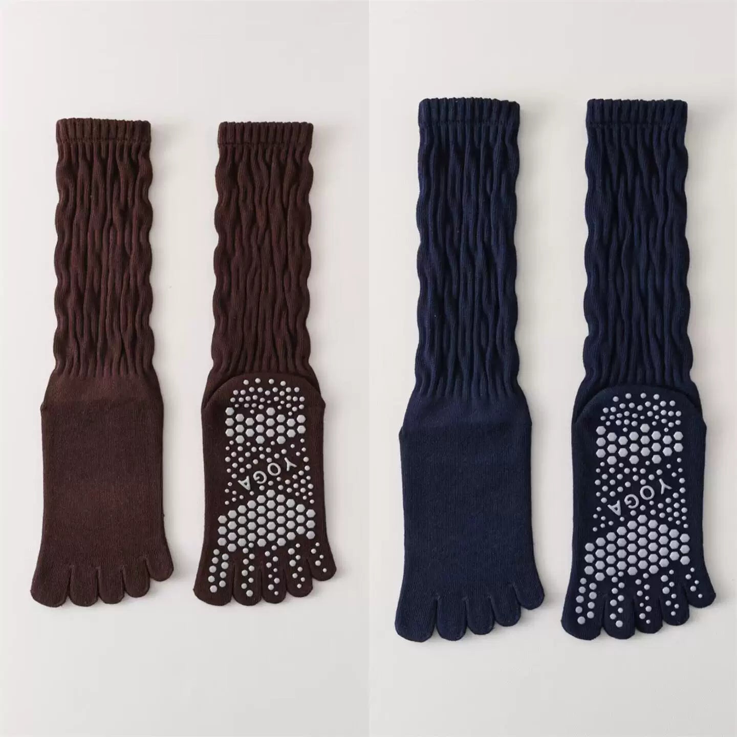 Crystorax | Five-Toe Yoga Mid-Calf Socks for Women, Non-Slip Pilates and Fitness Socks with Breathable Design