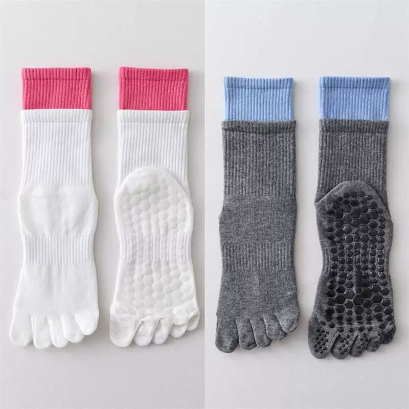 Crystorax | Five-Toe Mid-Calf Yoga Socks for Women, Non-Slip Split-Toe Pilates Socks for Indoor Fitness and Dance