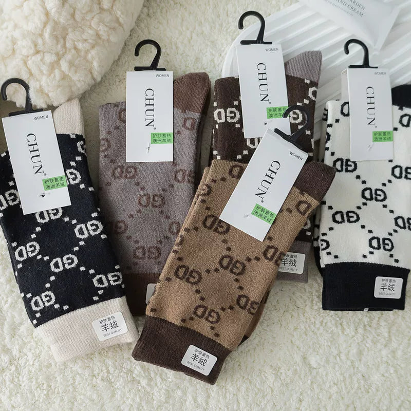 Crystorax | 5 Pairs Women’s Thick Mid-Calf Socks for Winter Wear