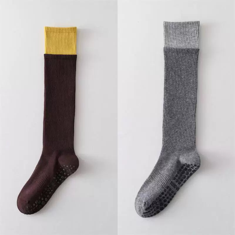 Crystorax | Long Tube Non-Slip Yoga Socks for Women, Double-Cuff Mid-Calf Socks for Pilates and Indoor Fitness