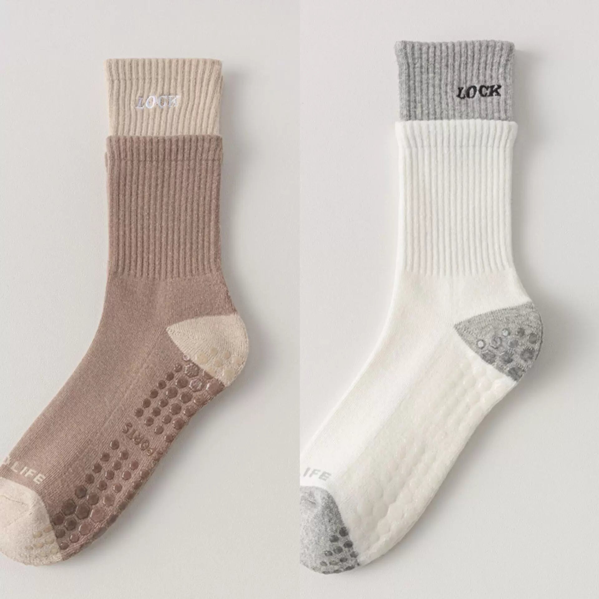 Crystorax | Thick Terry Mid-Calf Yoga Socks for Women, Non-Slip Cotton Pilates Socks for Autumn and Winter Indoor Fitness