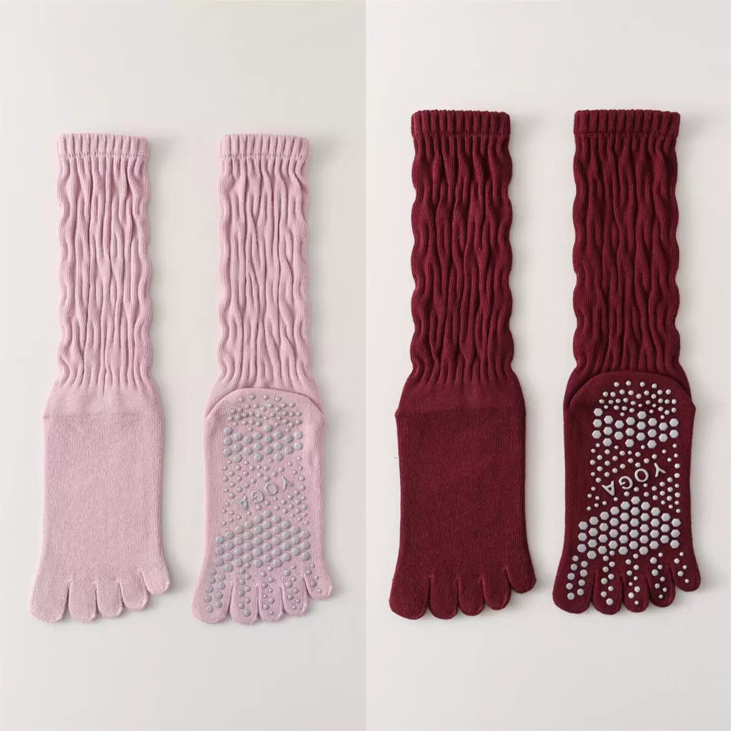 Crystorax | Five-Toe Yoga Mid-Calf Socks for Women, Non-Slip Pilates and Fitness Socks with Breathable Design