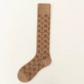 Crystorax | Retro Letter Knit Long Tube Socks for Women, Double-Needle Cotton Pile Socks in Maillard Brown for Autumn and Winter