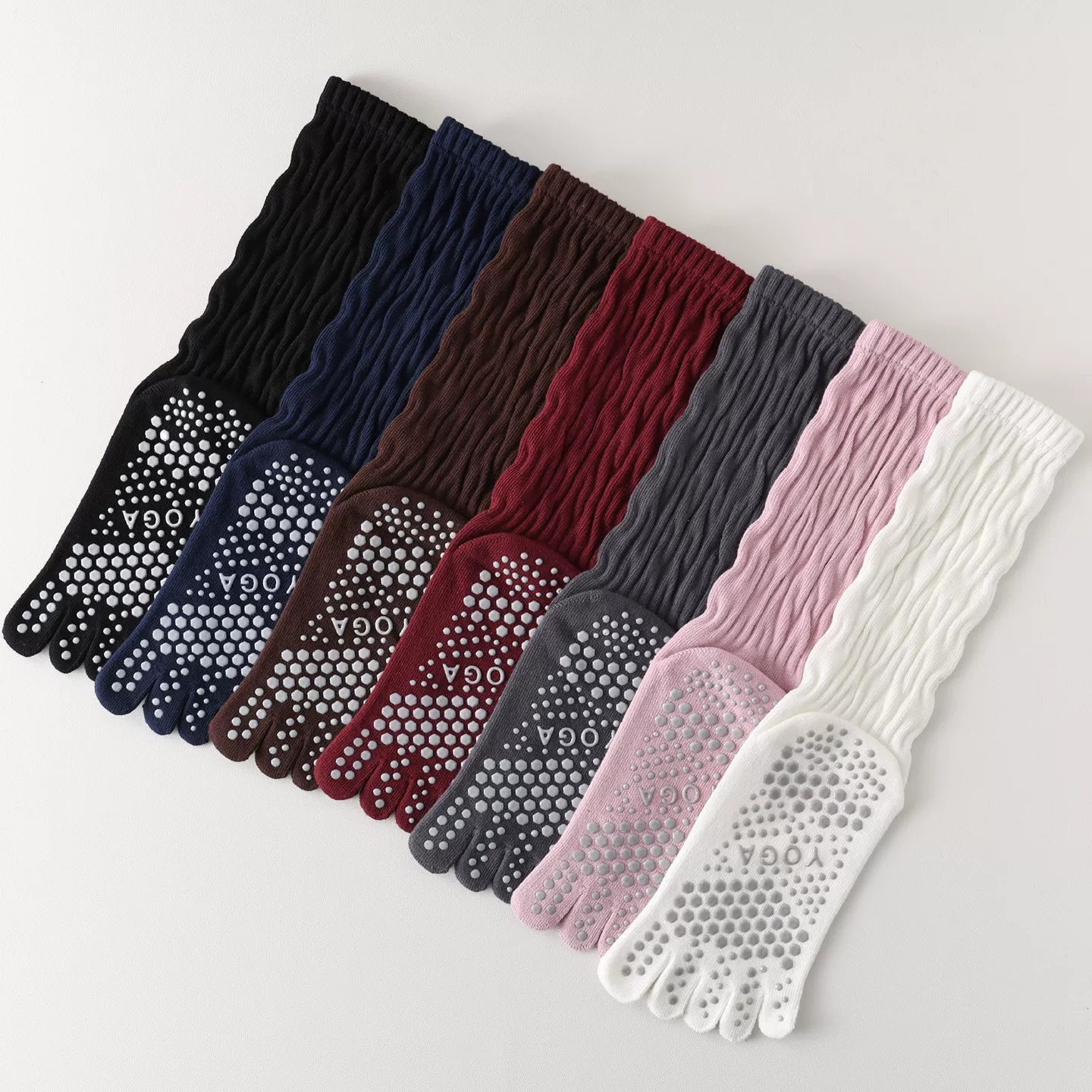 Crystorax | Five-Toe Yoga Mid-Calf Socks for Women, Non-Slip Pilates and Fitness Socks with Breathable Design