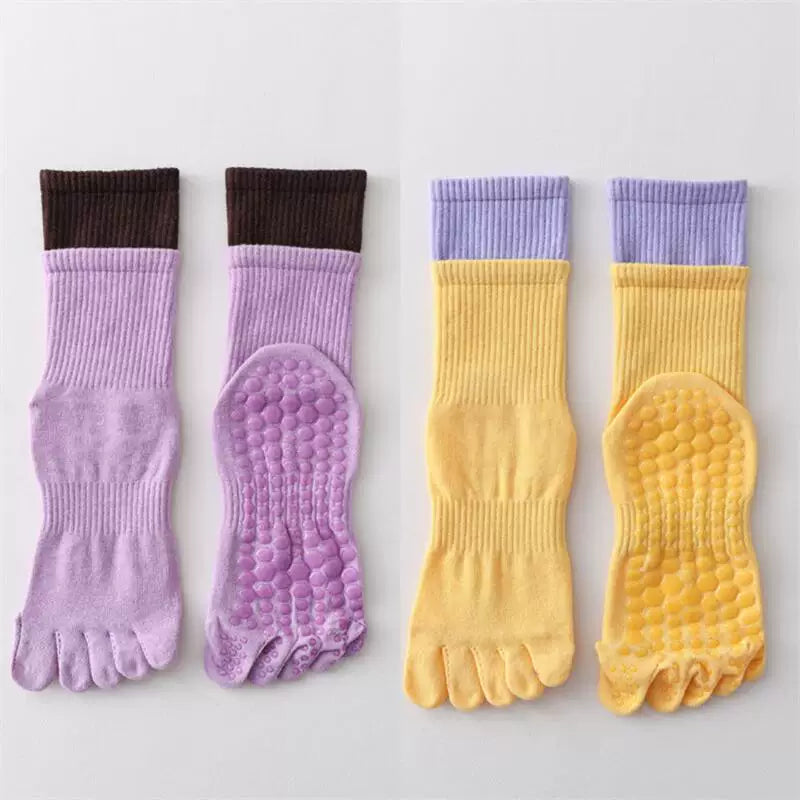 Crystorax | Five-Toe Mid-Calf Yoga Socks for Women, Non-Slip Split-Toe Pilates Socks for Indoor Fitness and Dance