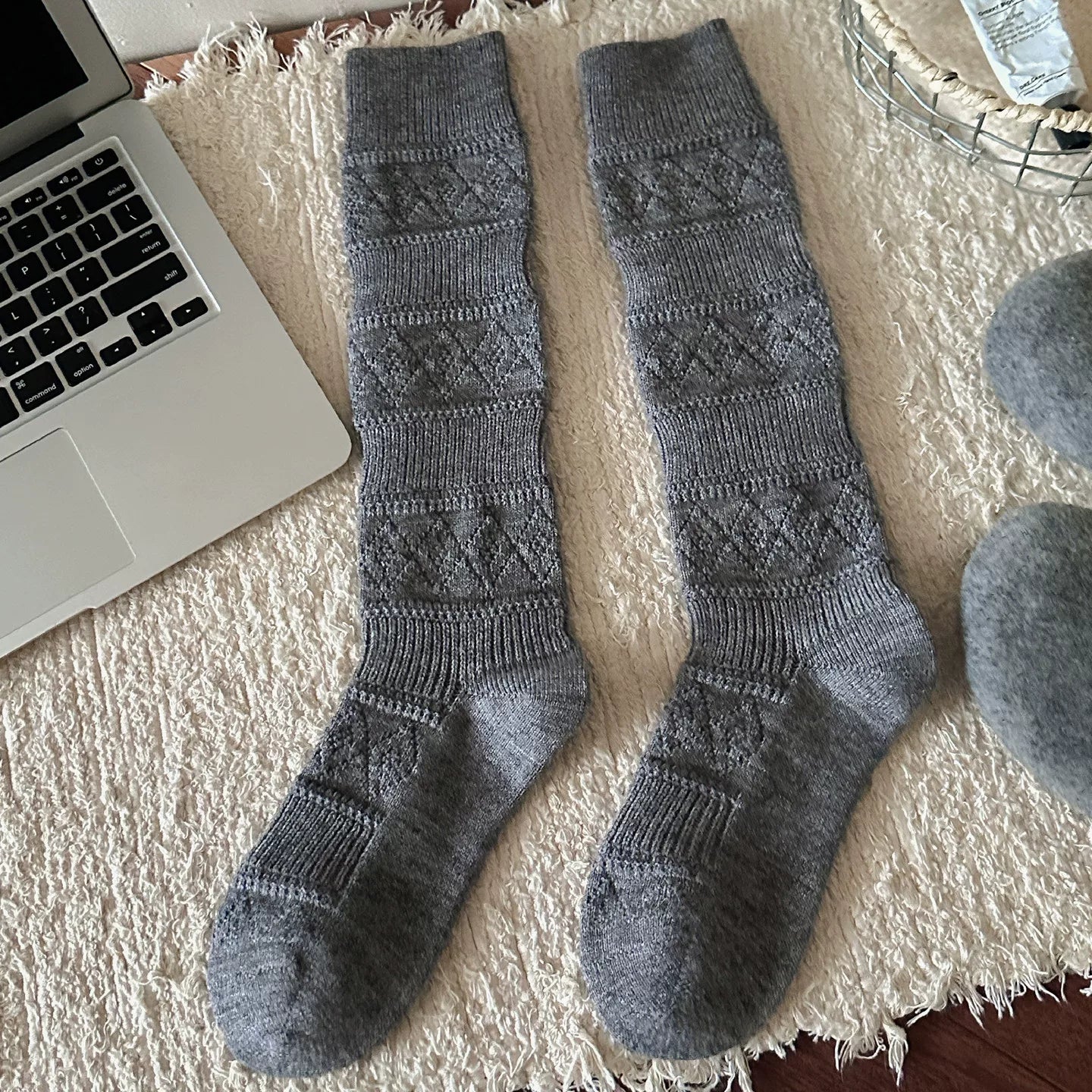 Crystorax | Warm Velvet Diamond Knit Mid-Calf Socks for Women, Korean Retro Pile Socks for Autumn and Winter