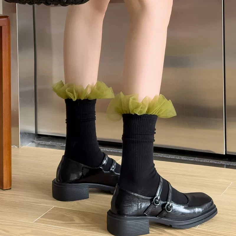 Crystorax | Women’s Knee-High Socks with Lace Spliced Knit Panels