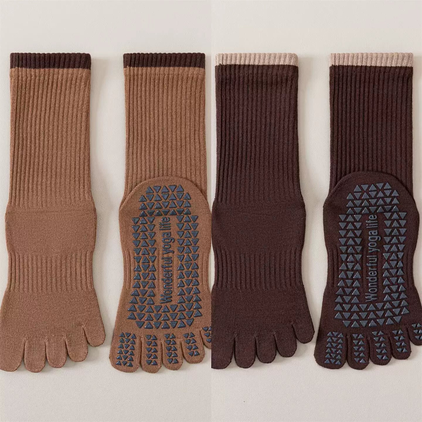 Crystorax | Striped Five-Toe Yoga Socks for Women, Non-Slip Mid-Calf Socks for Pilates, Dance, and Fitness