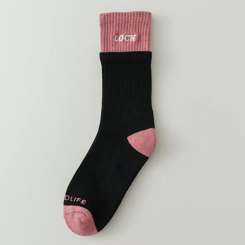 Crystorax | Layered Cotton Mid-Calf Socks with Soft Ruffle Trim for Women