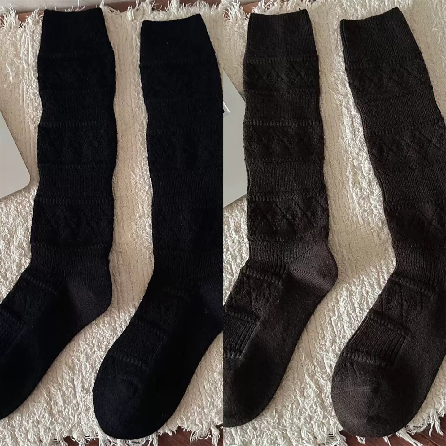 Crystorax | Warm Velvet Diamond Knit Mid-Calf Socks for Women, Korean Retro Pile Socks for Autumn and Winter