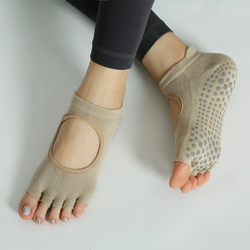 Crystorax | 2-Pack Lightweight Cotton Toe Yoga Socks for Women, Non-Slip Spring Summer Pilates Socks for Indoor Fitness