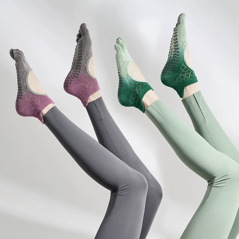 Crystorax | Gradient Five-Toe Yoga Socks for Women, Lightweight Non-Slip Summer Pilates Socks for Indoor Fitness
