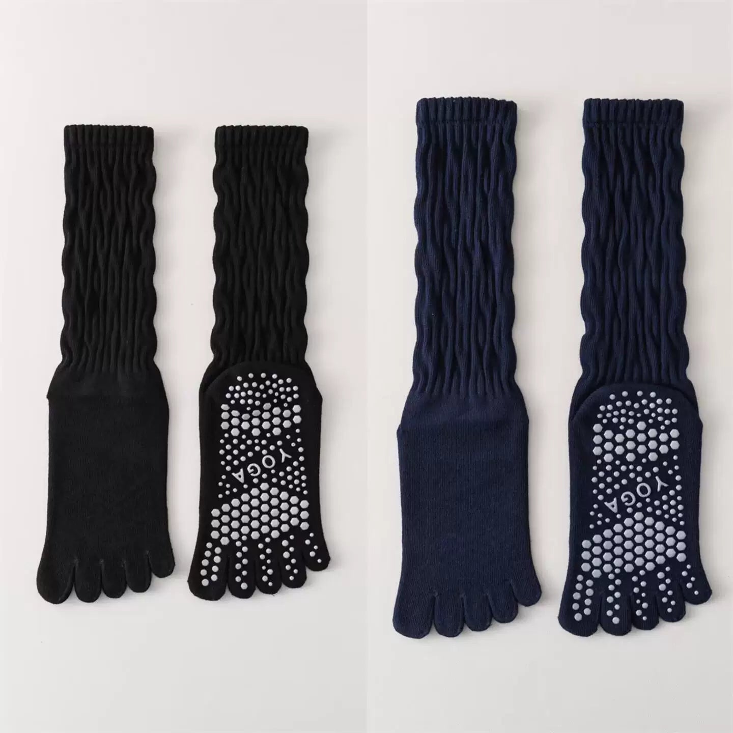 Crystorax | Five-Toe Yoga Mid-Calf Socks for Women, Non-Slip Pilates and Fitness Socks with Breathable Design