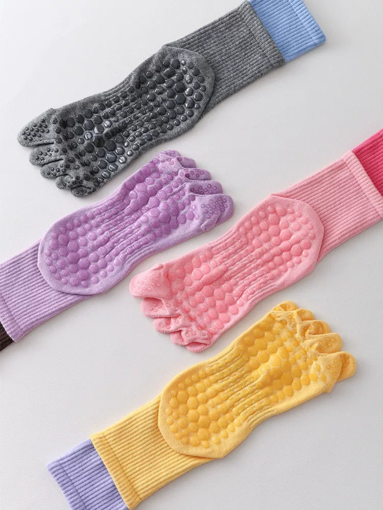 Crystorax | Five-Toe Mid-Calf Yoga Socks for Women, Non-Slip Split-Toe Pilates Socks for Indoor Fitness and Dance