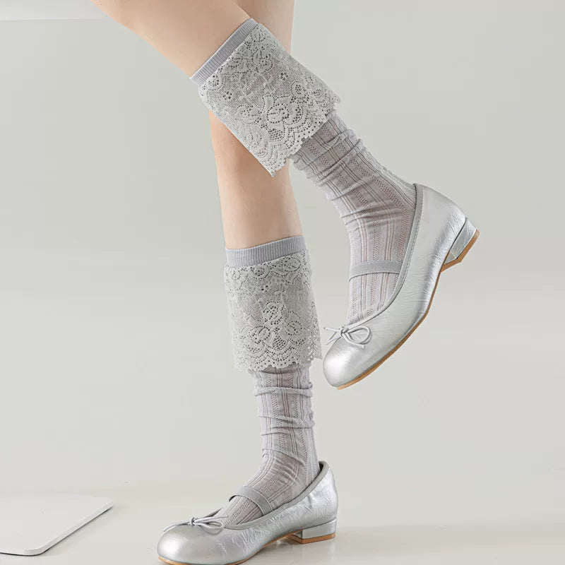 Crystorax | Women’s Lace Calf Socks with Lightweight Cotton Knit