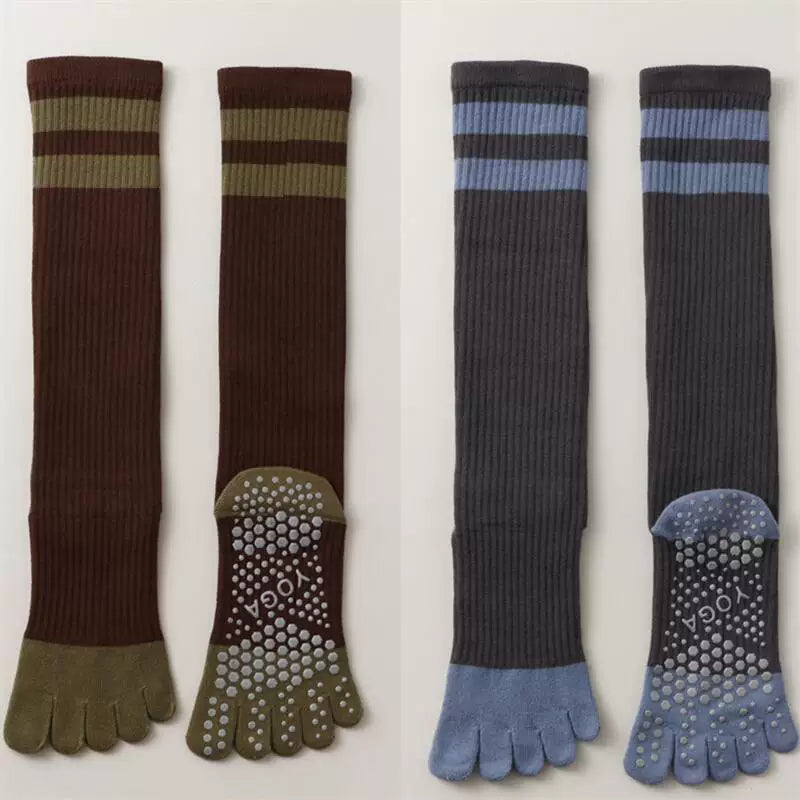 Crystorax | Long Tube Five-Toe Yoga Socks for Women, Non-Slip Split-Toe Pilates Socks for Spring and Autumn Fitness