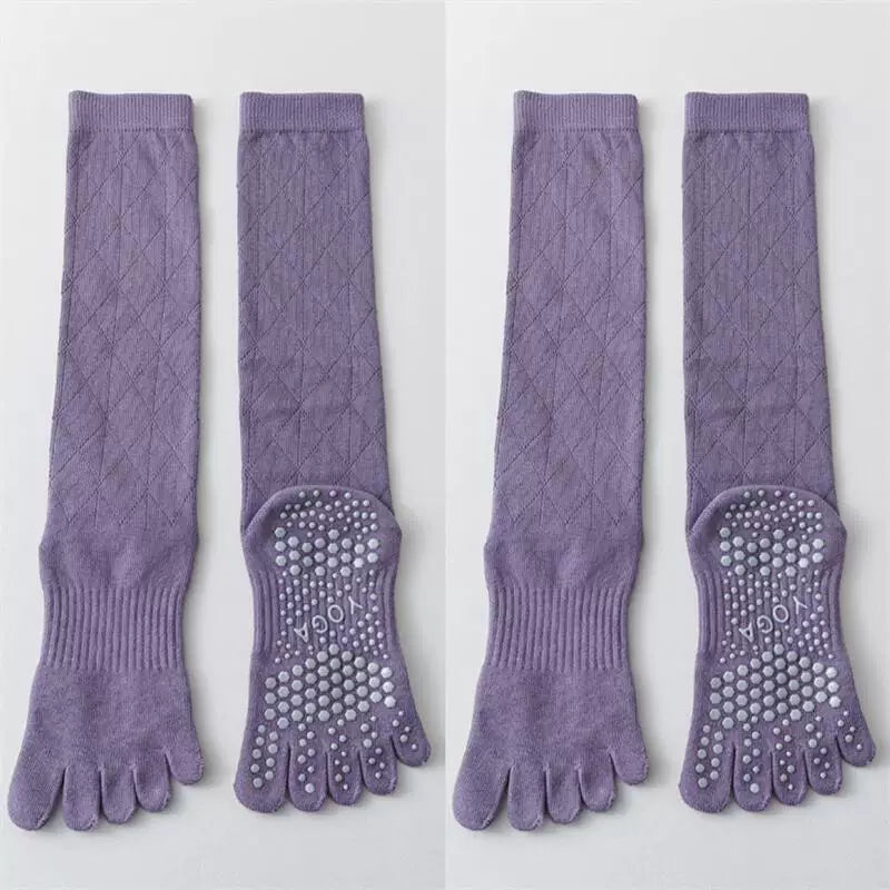 Crystorax | Long Tube Five-Toe Yoga Socks for Women, Non-Slip Split-Toe Mid-Calf Socks for Pilates and Floor Training