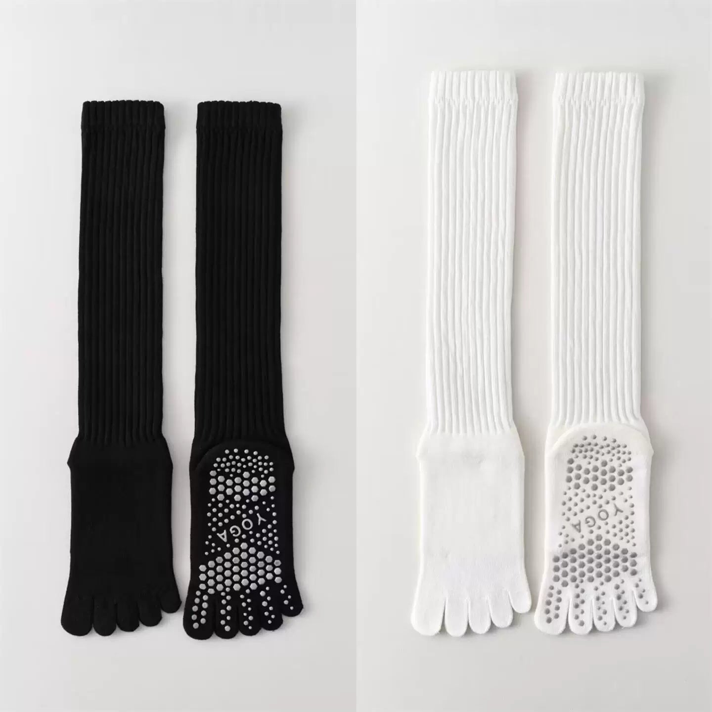 Crystorax | Thick Five-Toe Yoga Long Tube Socks for Women, Non-Slip Split-Toe Pilates Socks for Autumn and Winter