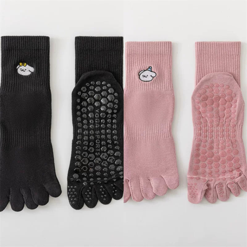 Crystorax | Five-Toe Yoga Mid-Calf Socks for Women, Non-Slip Split-Toe Pilates Socks for Spring and Autumn Fitness