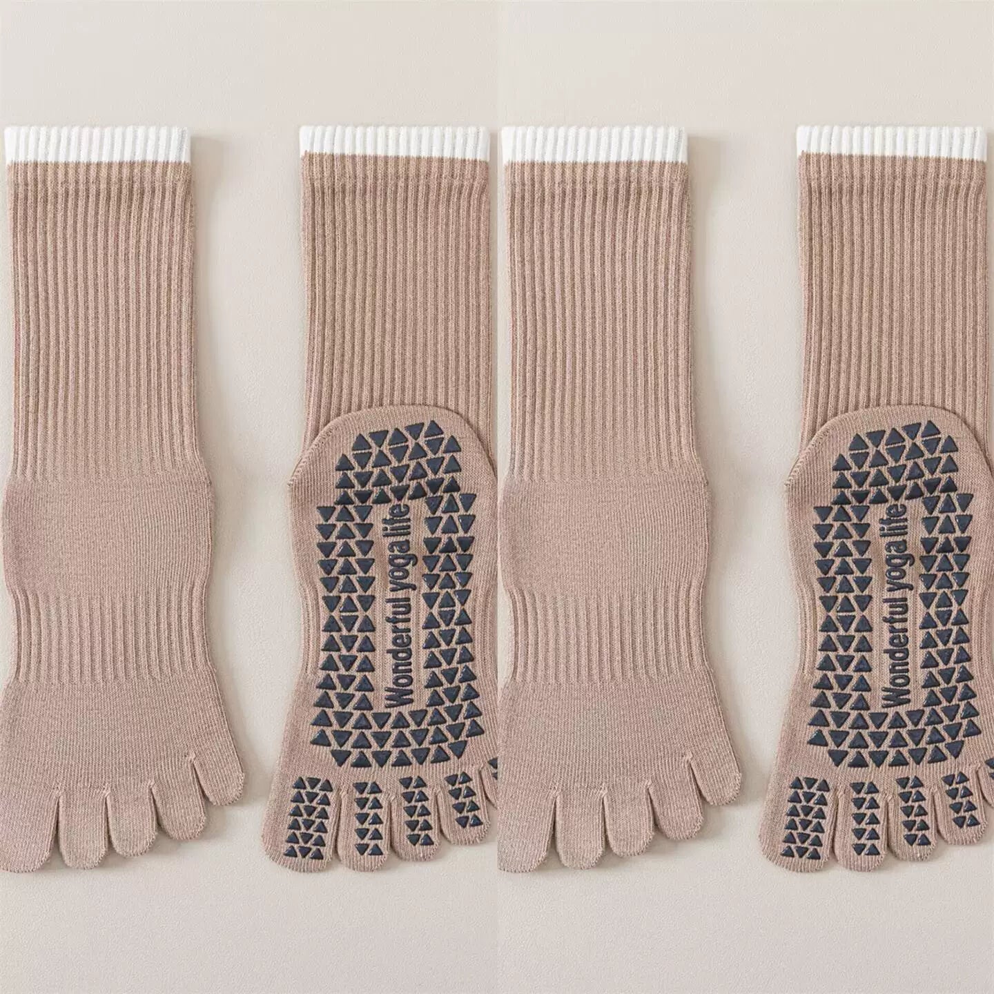 Crystorax | Striped Five-Toe Yoga Socks for Women, Non-Slip Mid-Calf Socks for Pilates, Dance, and Fitness