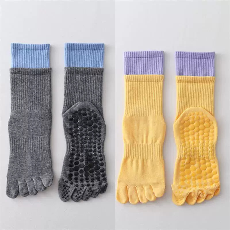 Crystorax | Five-Toe Mid-Calf Yoga Socks for Women, Non-Slip Split-Toe Pilates Socks for Indoor Fitness and Dance