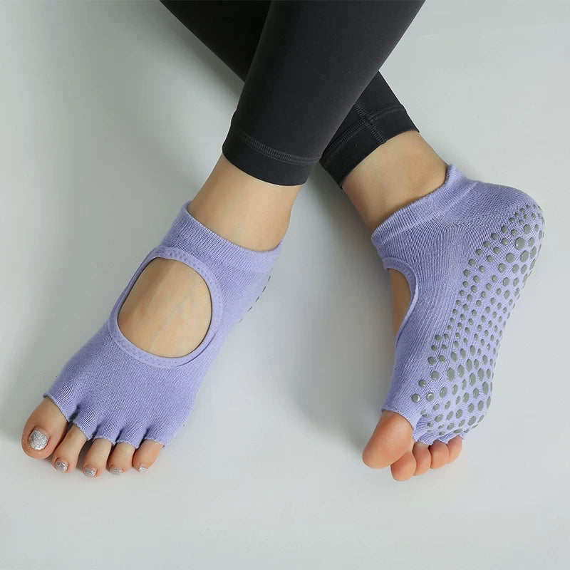 Crystorax | 2-Pack Lightweight Cotton Toe Yoga Socks for Women, Non-Slip Spring Summer Pilates Socks for Indoor Fitness