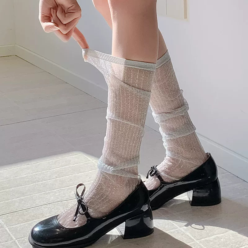 Crystorax | Women’s Thin Calf Socks with Vertical Knit Texture for Summer