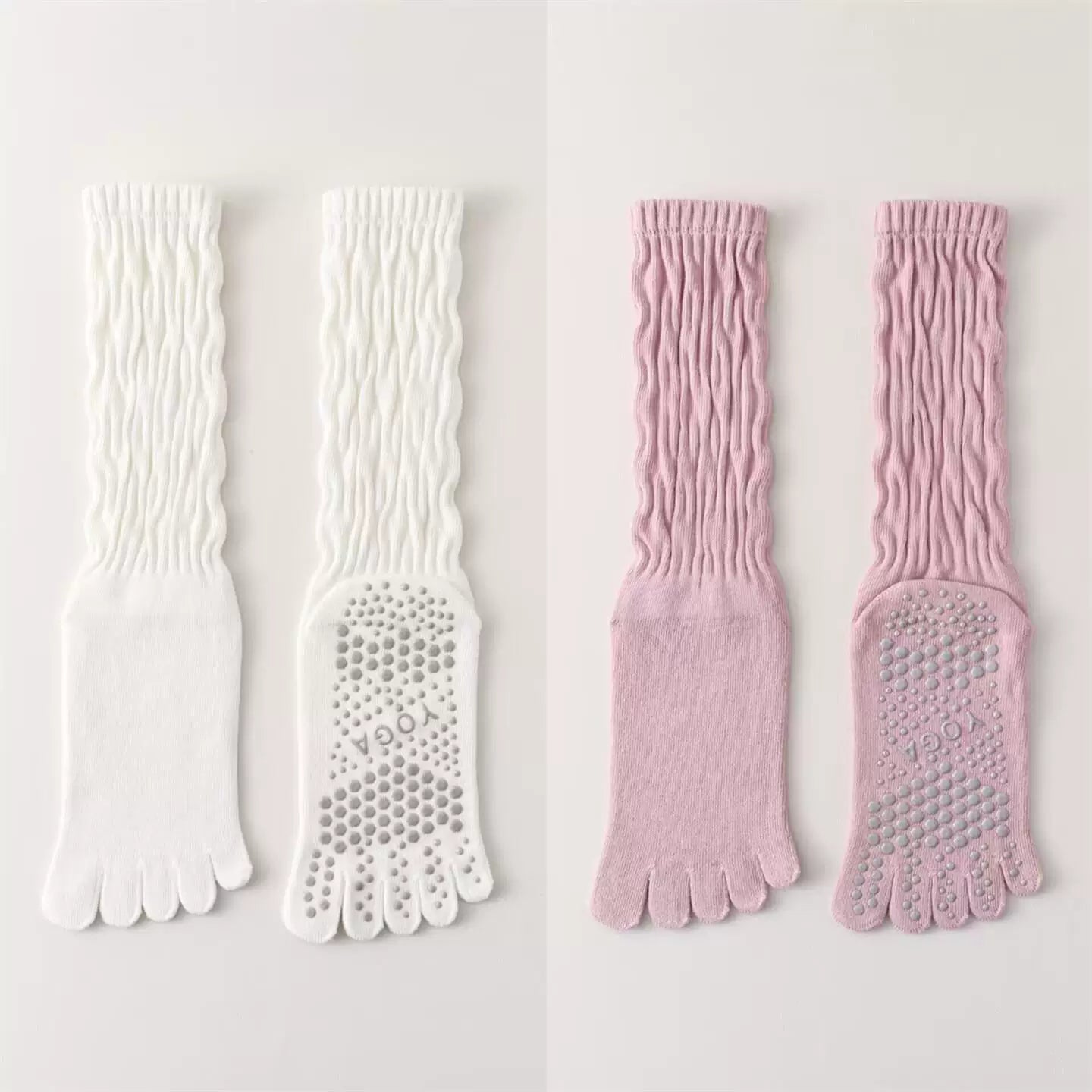 Crystorax | Five-Toe Yoga Mid-Calf Socks for Women, Non-Slip Pilates and Fitness Socks with Breathable Design