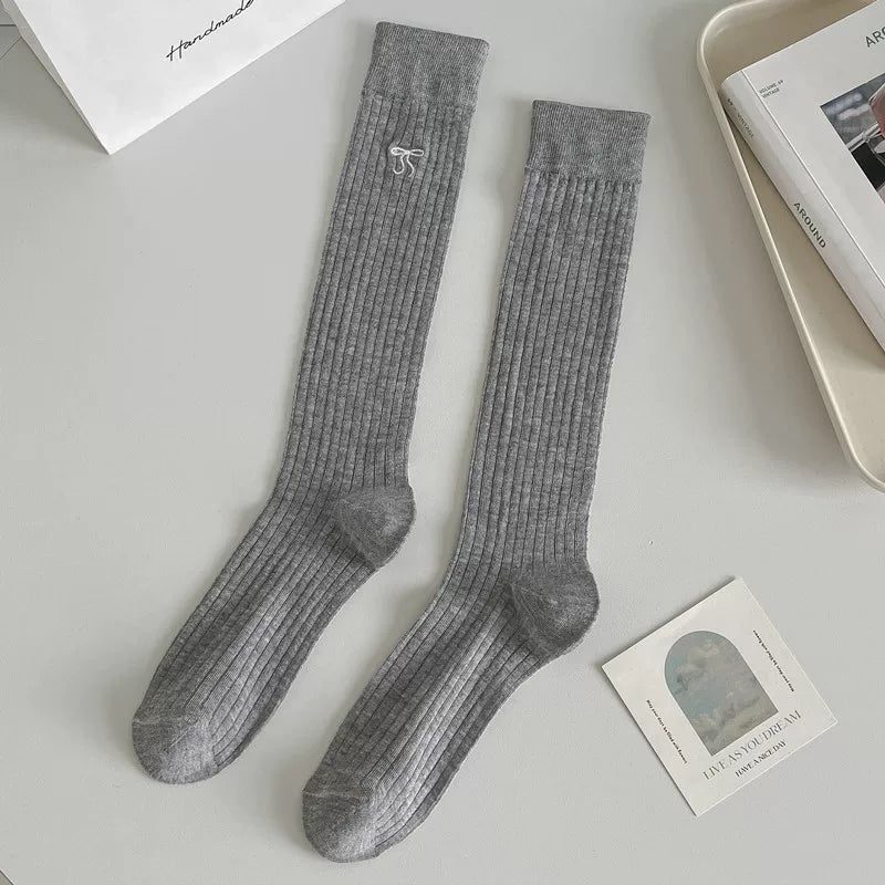 Crystorax | Women’s Ballet Bow Mid-Calf Socks with Lightweight Cotton Knit