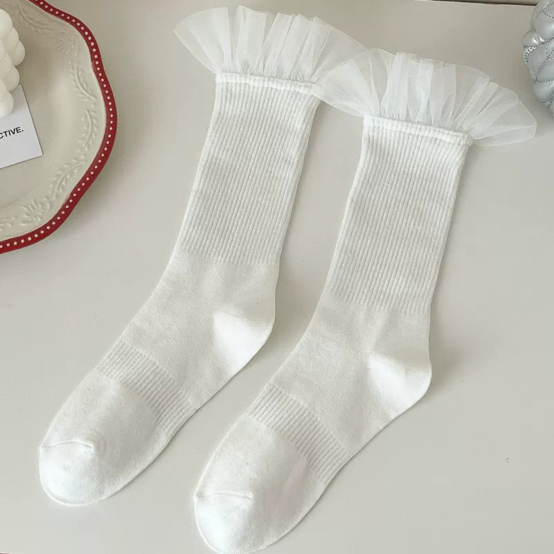 Crystorax | Women’s Knee-High Socks with Lace Spliced Knit Panels