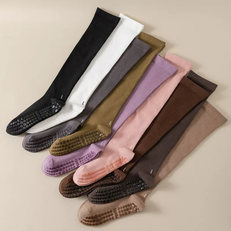 Crystorax | Non-Slip Mid-Calf Yoga Socks for Women, Long Tube Pilates and Dance Socks for Fitness Training