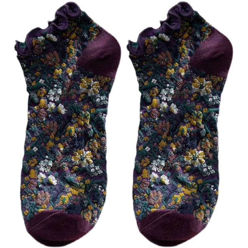 Crystorax | Lightweight Cotton Low-Cut Socks with Lace Detail for Women