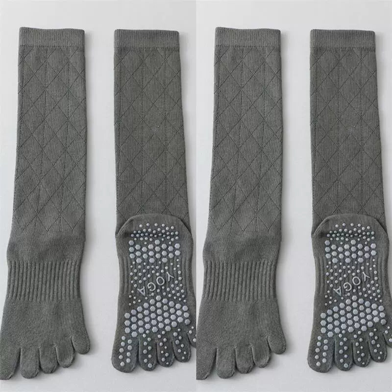 Crystorax | Long Tube Five-Toe Yoga Socks for Women, Non-Slip Split-Toe Mid-Calf Socks for Pilates and Floor Training