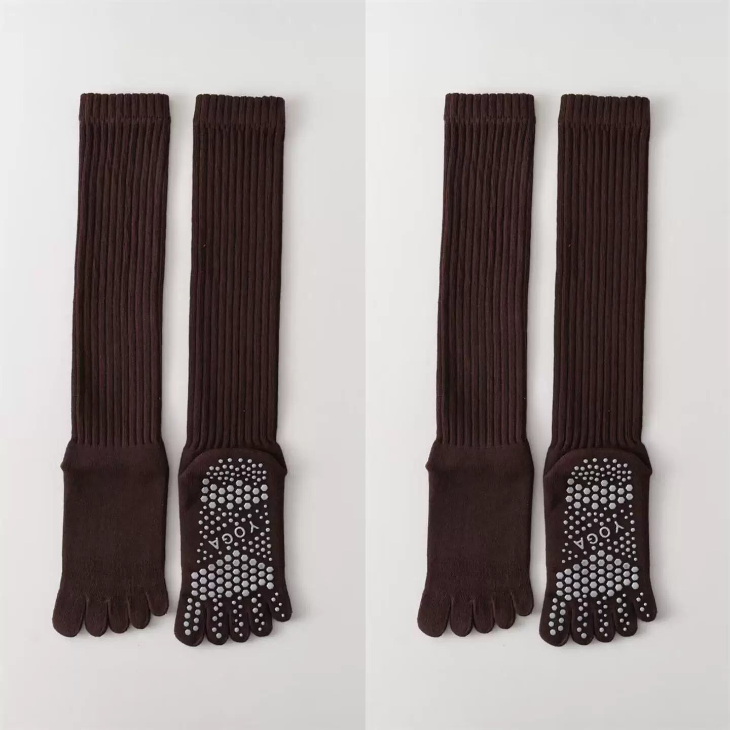 Crystorax | Thick Five-Toe Yoga Long Tube Socks for Women, Non-Slip Split-Toe Pilates Socks for Autumn and Winter