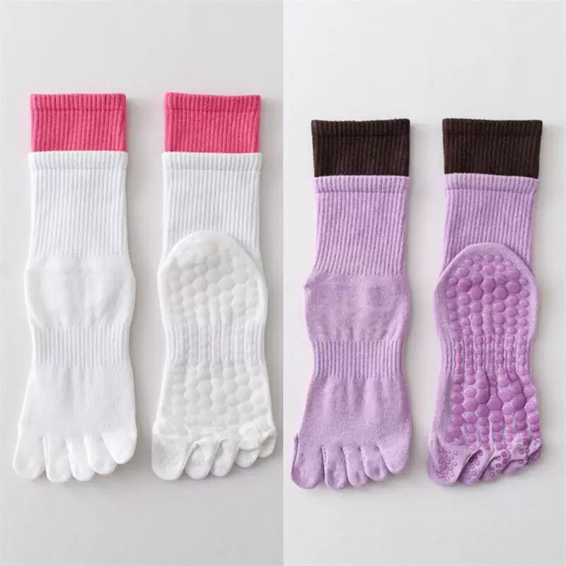 Crystorax | Five-Toe Mid-Calf Yoga Socks for Women, Non-Slip Split-Toe Pilates Socks for Indoor Fitness and Dance