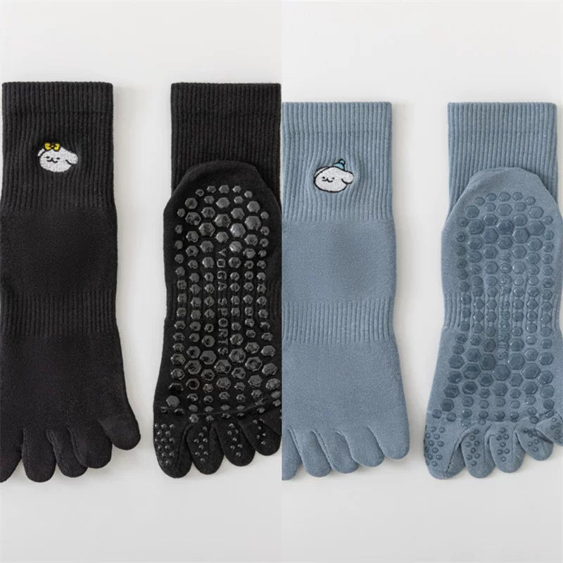 Crystorax | Five-Toe Yoga Mid-Calf Socks for Women, Non-Slip Split-Toe Pilates Socks for Spring and Autumn Fitness