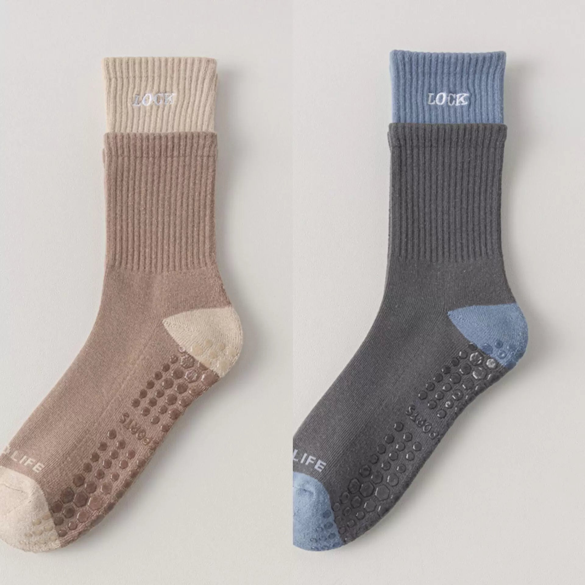 Crystorax | Thick Terry Mid-Calf Yoga Socks for Women, Non-Slip Cotton Pilates Socks for Autumn and Winter Indoor Fitness