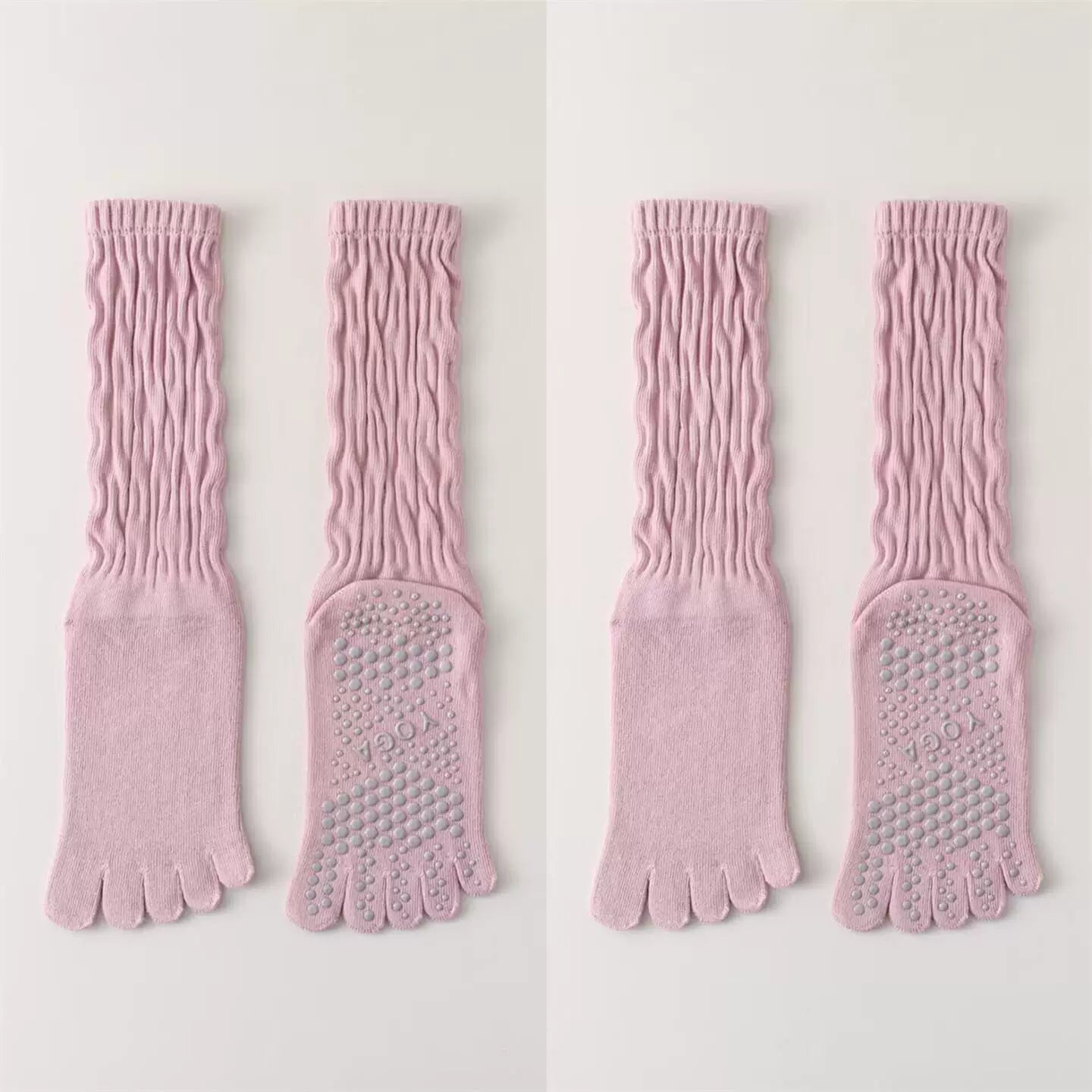 Crystorax | Five-Toe Yoga Mid-Calf Socks for Women, Non-Slip Pilates and Fitness Socks with Breathable Design