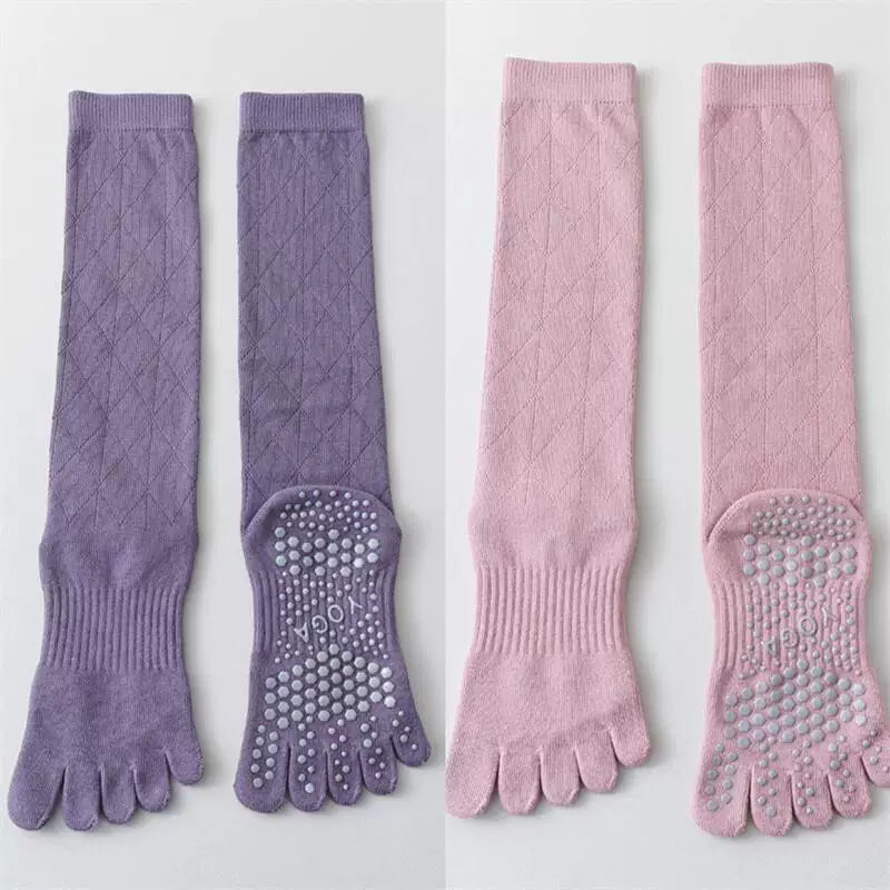 Crystorax | Long Tube Five-Toe Yoga Socks for Women, Non-Slip Split-Toe Mid-Calf Socks for Pilates and Floor Training