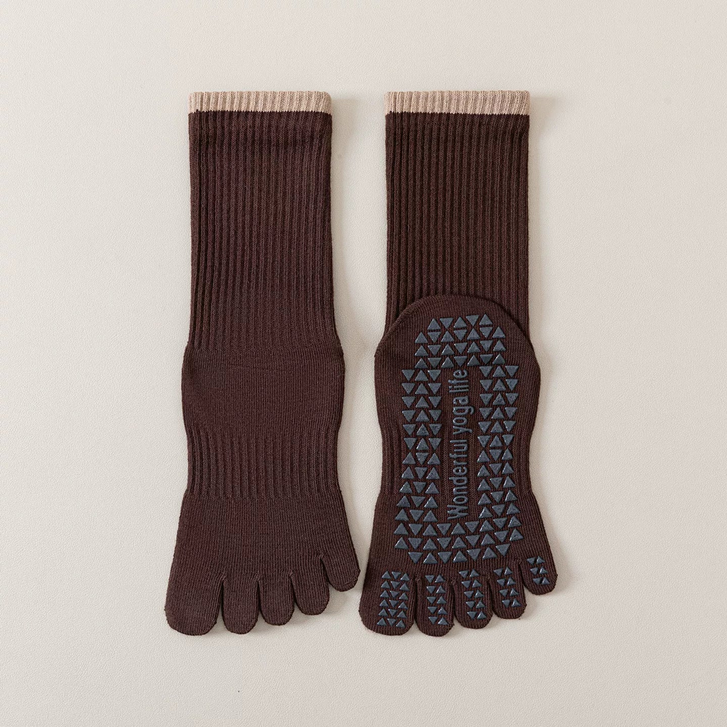 Crystorax | Striped Five-Toe Yoga Socks for Women, Non-Slip Mid-Calf Socks for Pilates, Dance, and Fitness