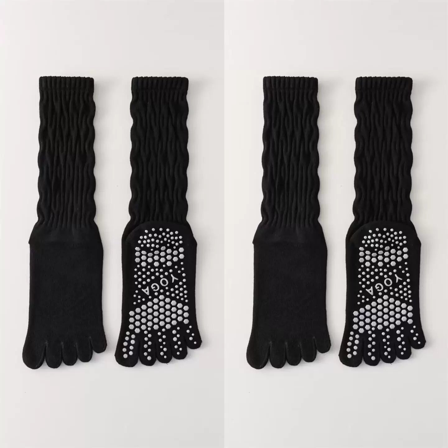 Crystorax | Five-Toe Yoga Mid-Calf Socks for Women, Non-Slip Pilates and Fitness Socks with Breathable Design