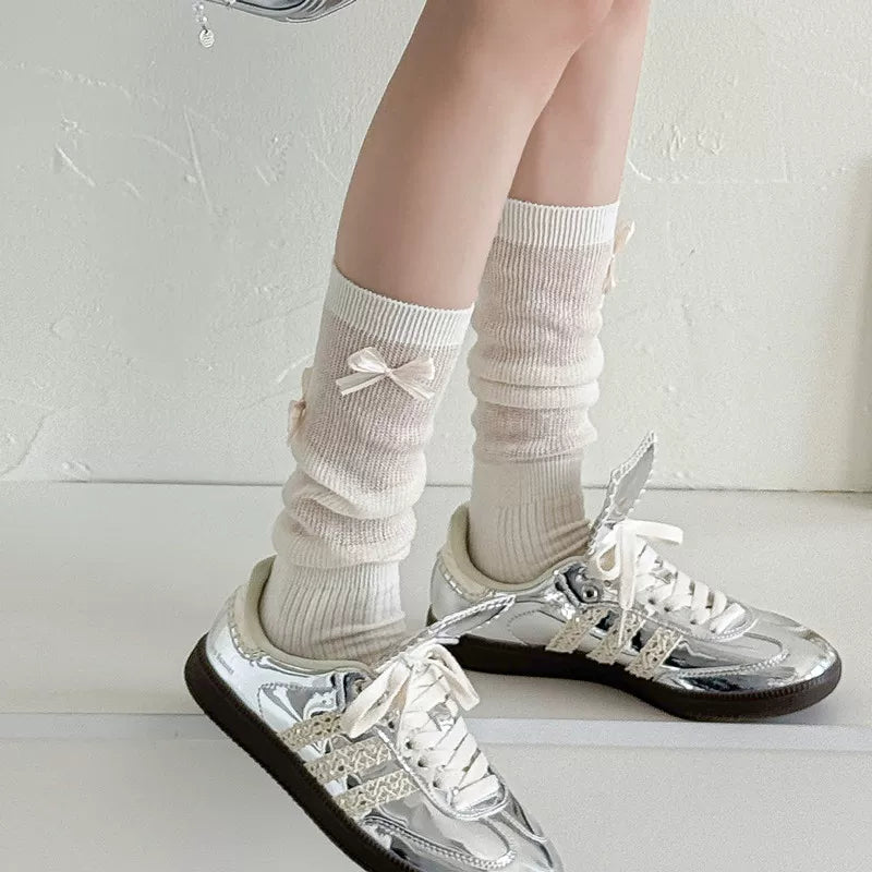 Crystorax | Women’s Ballet Bow Calf Socks with Lightweight Knit