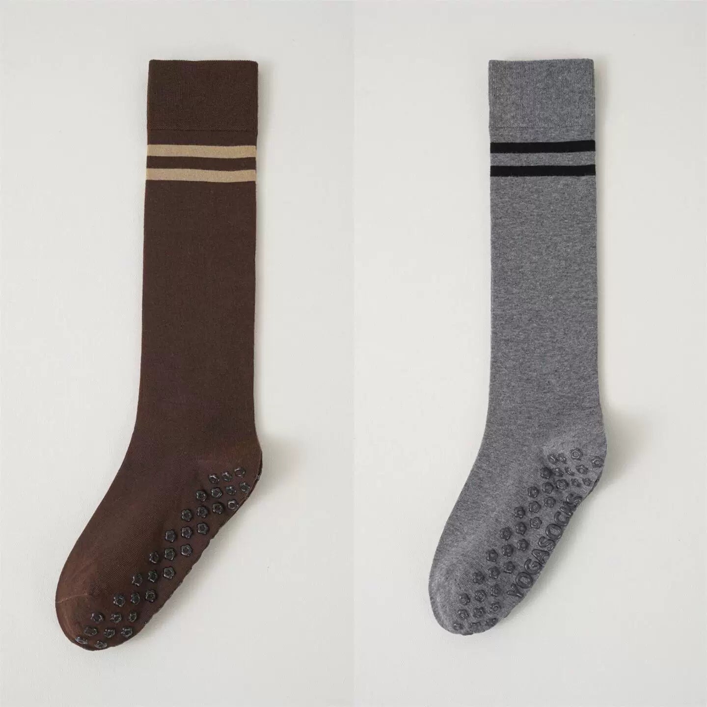 Crystorax | Striped Long Tube Yoga Socks for Women, Non-Slip Mid-Calf Pilates Socks for Indoor Fitness