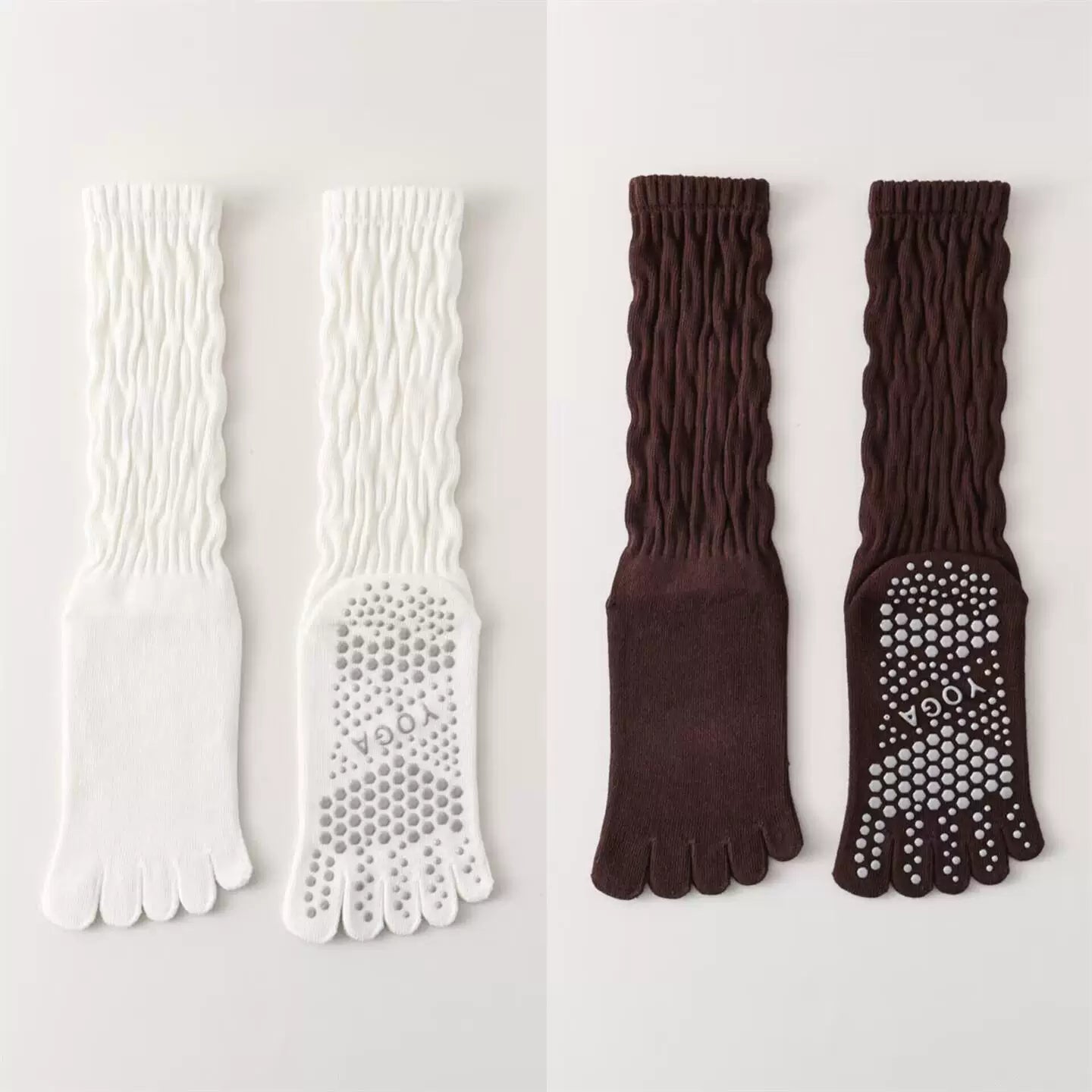 Crystorax | Five-Toe Yoga Mid-Calf Socks for Women, Non-Slip Pilates and Fitness Socks with Breathable Design