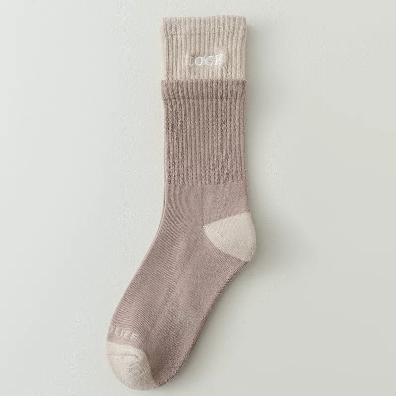 Crystorax | Layered Cotton Mid-Calf Socks with Soft Ruffle Trim for Women