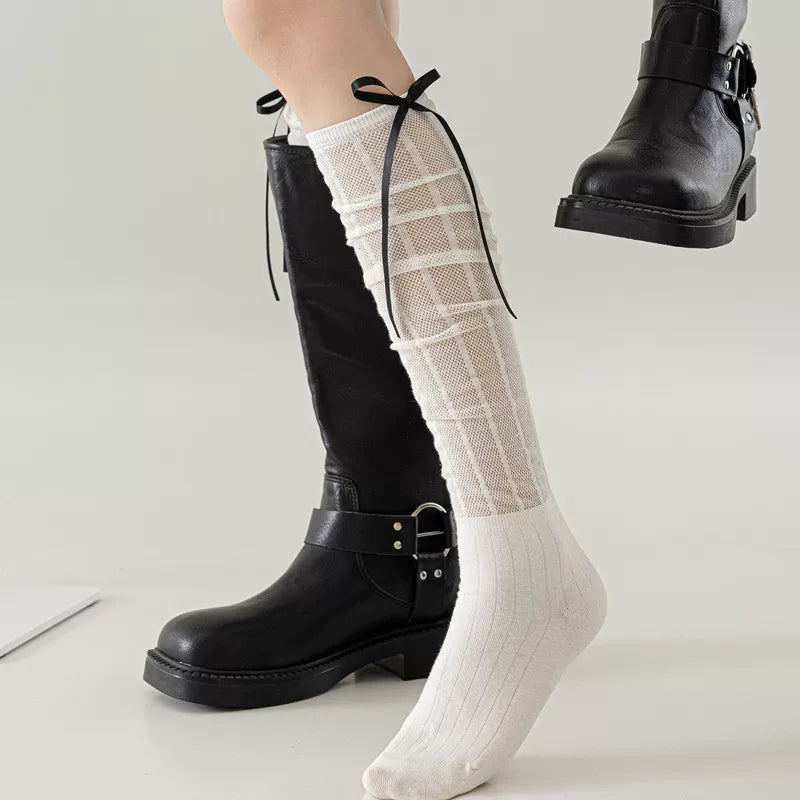 Crystorax | Lightweight Sheer Calf Socks with Bow Detail for Women