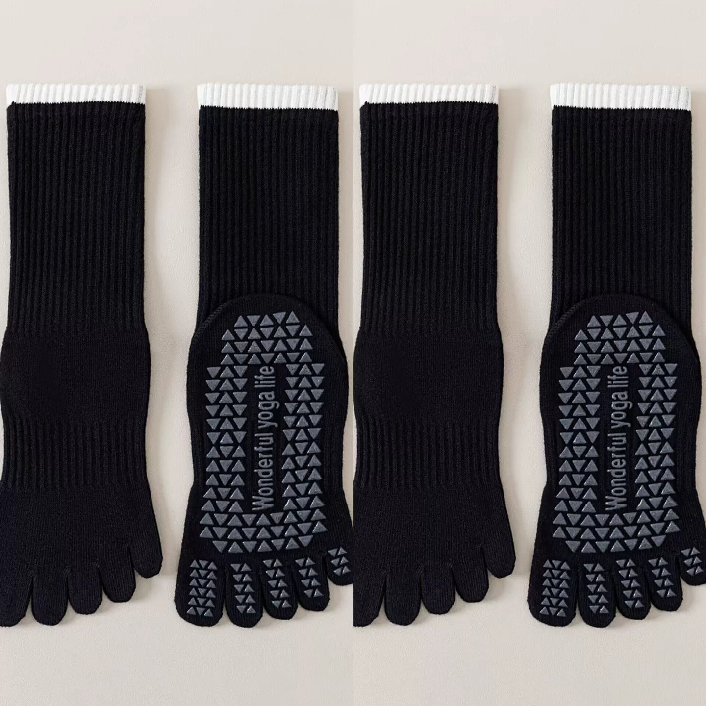 Crystorax | Striped Five-Toe Yoga Socks for Women, Non-Slip Mid-Calf Socks for Pilates, Dance, and Fitness