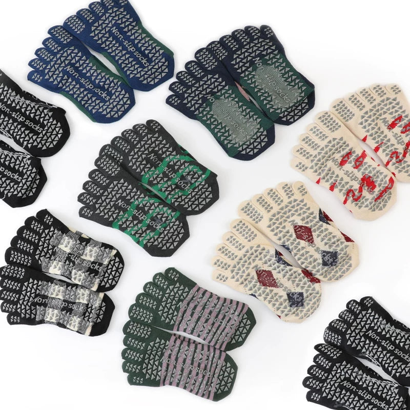 Crystorax | Color-Block Five-Toe Non-Slip Yoga Socks for Women, Mid-Length Split-Toe Pilates Socks for Indoor Fitness